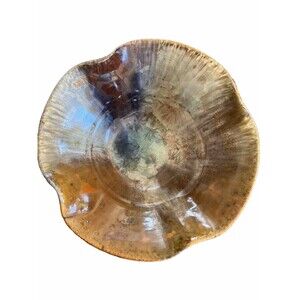 Kent Follette Pottery Brown Cream Blue Crystalline Shimmery Bowl Dish SIGNED